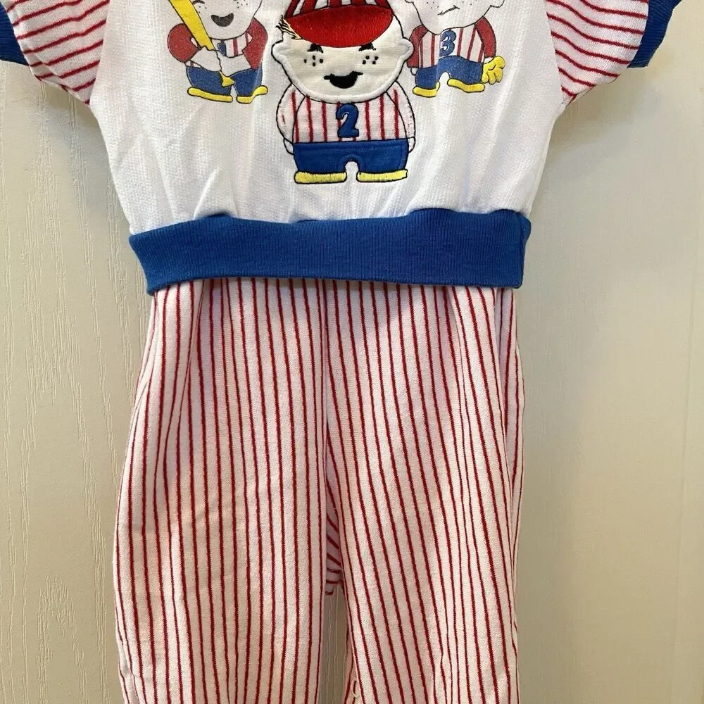 Vintage Buster Brown Baseball Jumpsuit Romper Applique USA Boys Size 12 Months